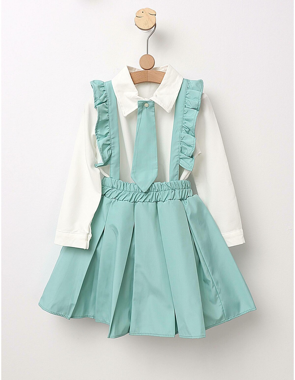 Set Camasa si Fustita model alb-verde