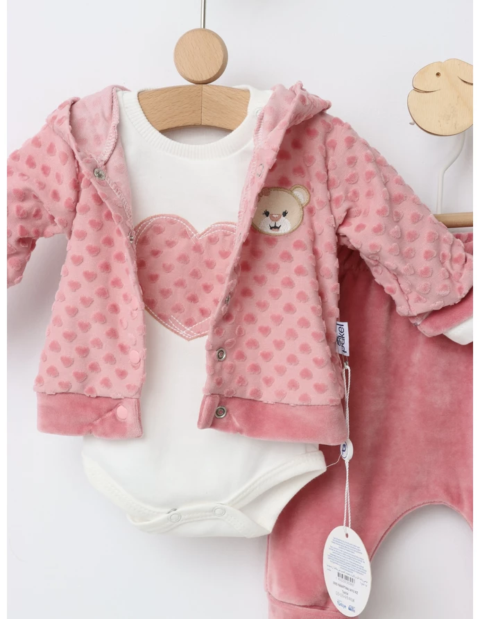 Set catifelat, 3 piese Big Heart model roz-prafuit picture - 2