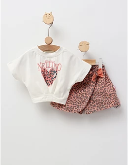 Set Crop Top cu blug, Mily, corai aprins