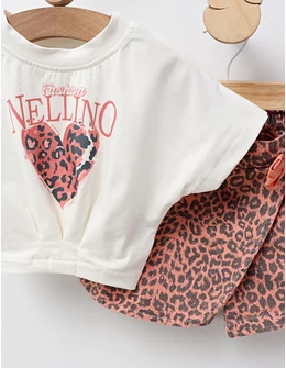 Set Crop Top cu blug, Mily, corai aprins