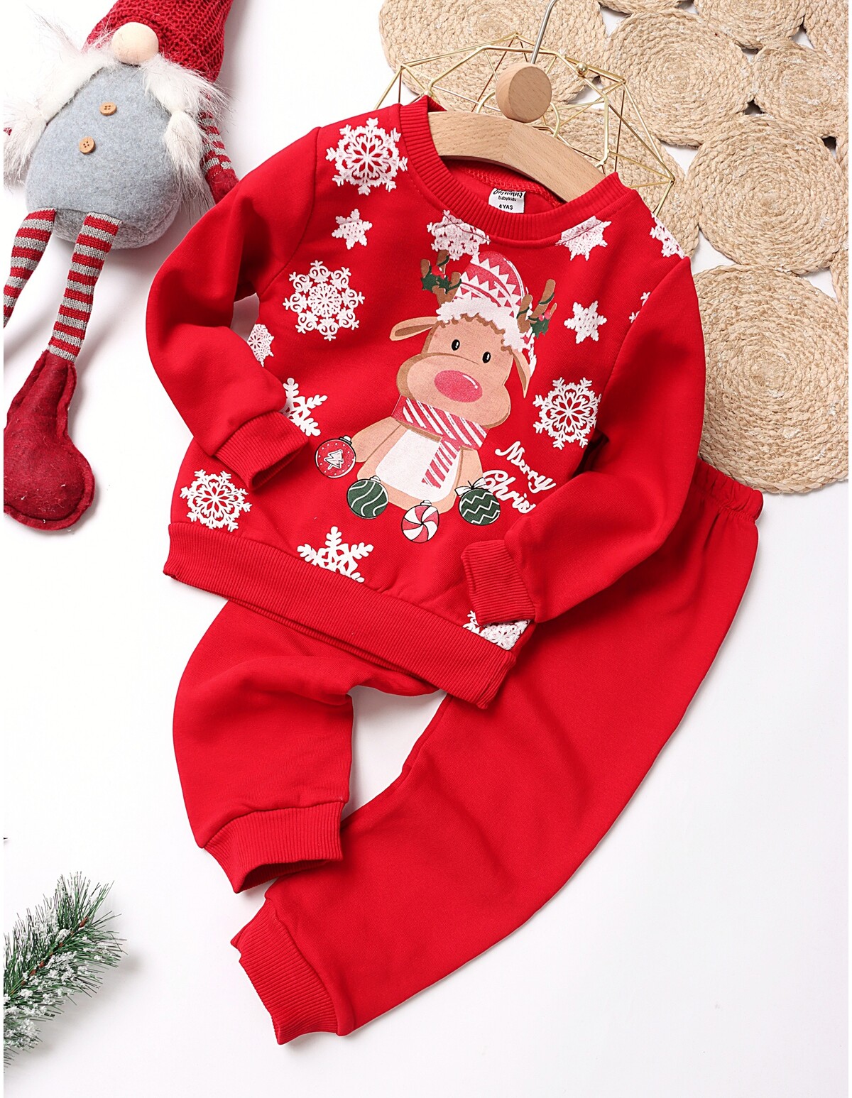 Set cu Ren, Merry Christmas cu rosu