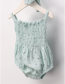 Set de vara din muselina, body maiou si bentita, verde