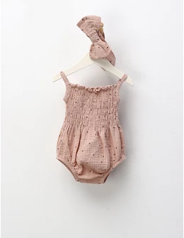 Set de vara din muselina, body maiou si bentita, roz prafuit
