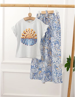 Set de vara Good Vibes, model gri-albastru