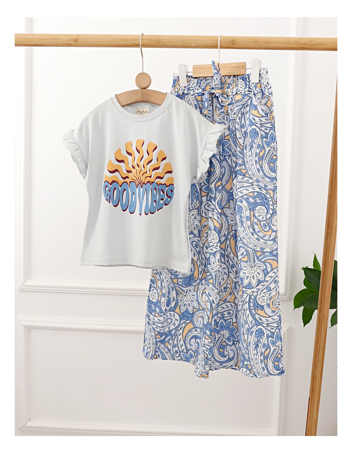 Set de vara Good Vibes, model gri-albastru