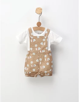 Set de vara, salopeta+tricou, alb-bej