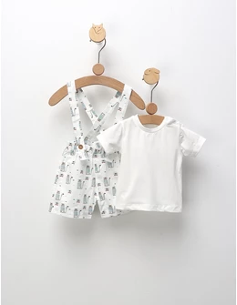 Set de vara, salopeta+tricou, alb-verde