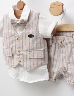 Set elegant 4 piese din in crem-bleu