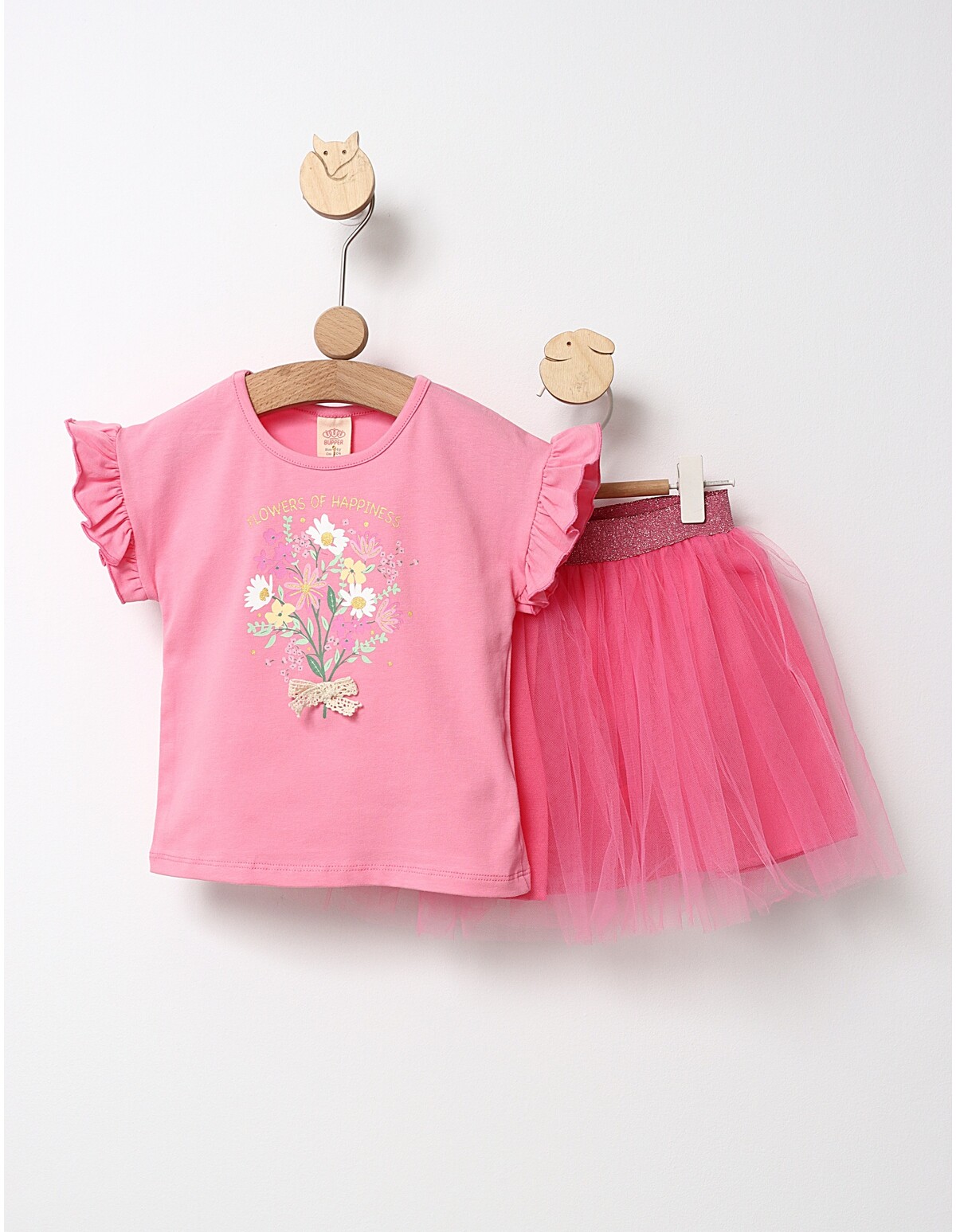Set Fustita+Bluzita Flowers roz-inchis