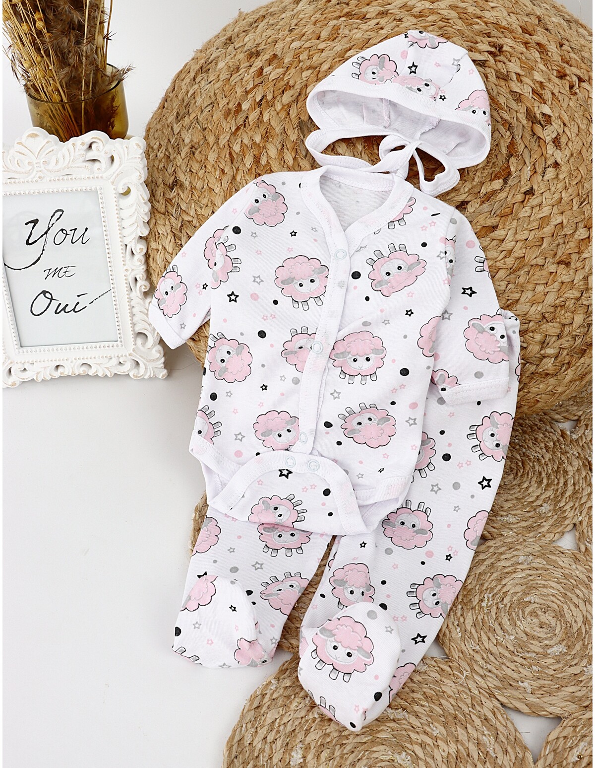 Set greieras bebelusi oite alb-roz