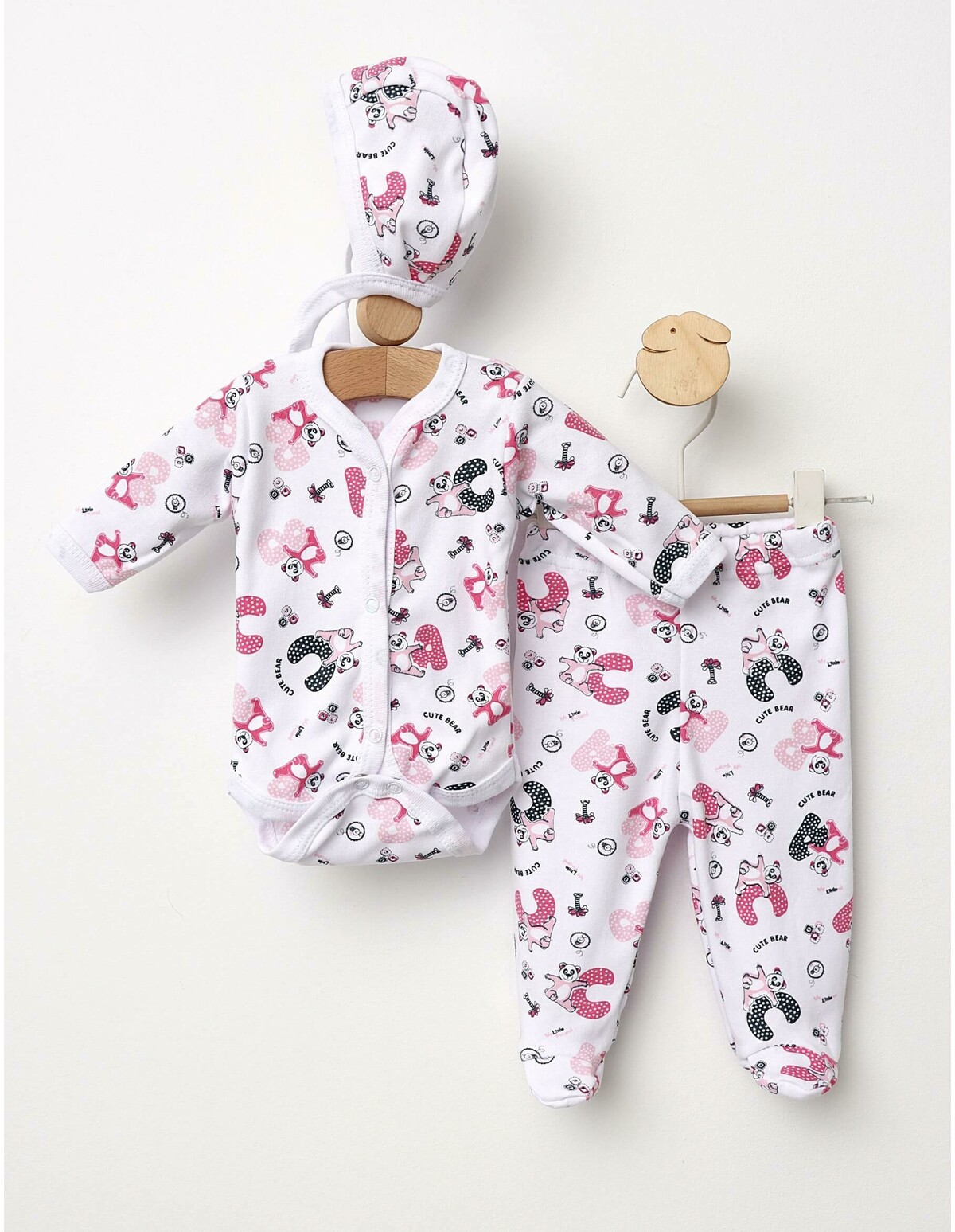 Set greieras bebelusi Panda Bear alb-rosu