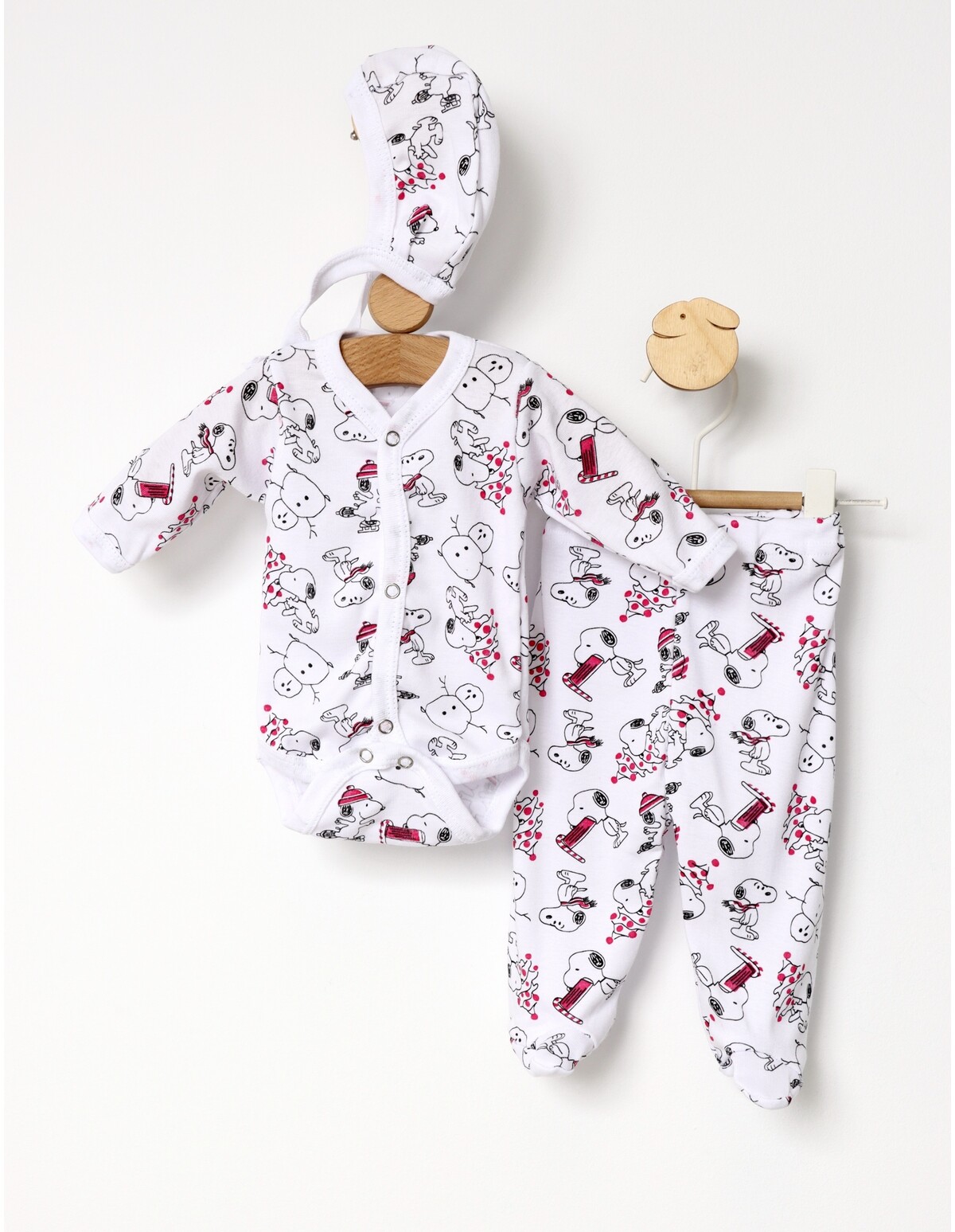 Set greieras bebelusi Snoopy alb-ciclam
