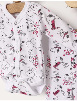 Set greieras bebelusi Snoopy alb-ciclam