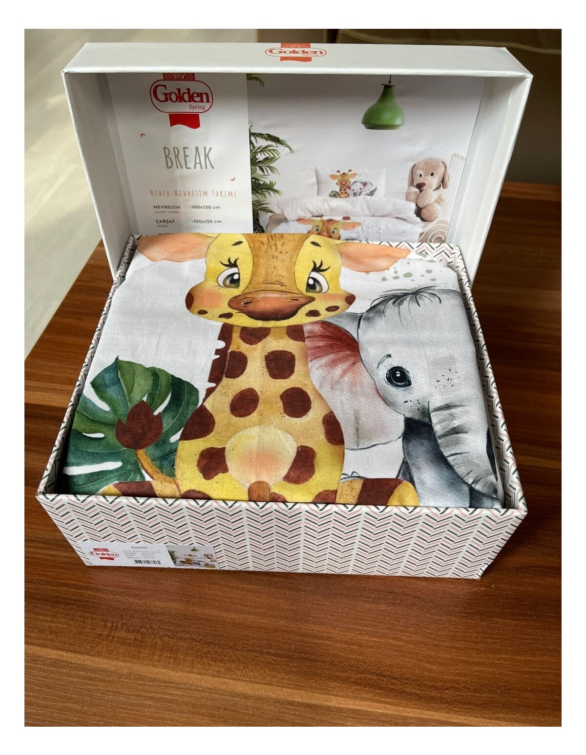Set lenjerie patut 3 piese, Girafa si Elefantel