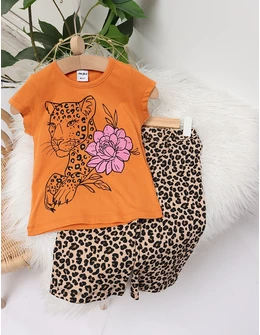 Set tigrat cu floricica model caramiziu