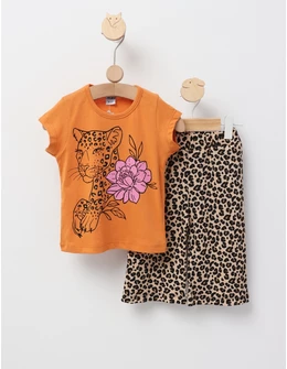 Set tigrat cu floricica model caramiziu