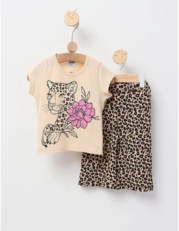 Set tigrat cu floricica model crem