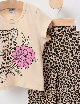 Set tigrat cu floricica model crem