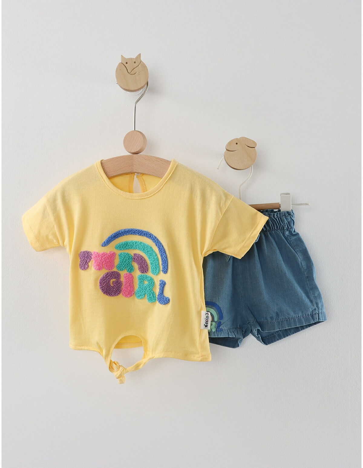 Set tricou si pantaloni de blug Rainbow Girls galben