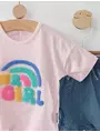 Set tricou si pantaloni de blug Rainbow Girls roz 2