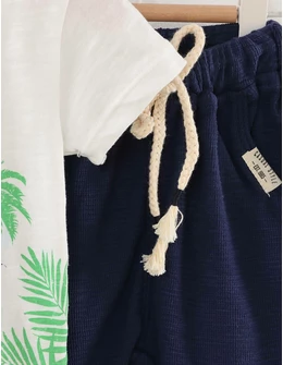 Set tricou+pantaloni lejeri alb-bleumarin