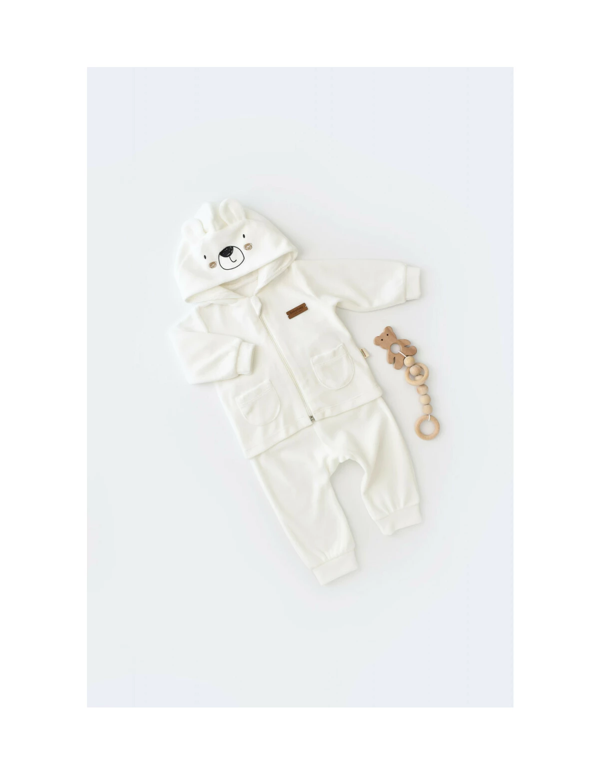 Set Ursulet cu bluzita cu fermoar si gluga si panataloni lungi din 80%bumbac organic si 20% poliester - Ecru, Baby Cosy