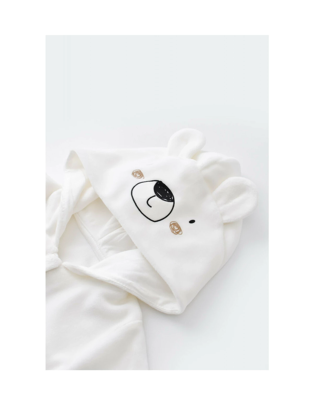 Set Ursulet cu bluzita cu fermoar si gluga si panataloni lungi din 80%bumbac organic si 20% poliester - Ecru, Baby Cosy