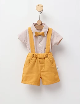 Set vara, camasa, pantaloni, papion, galben