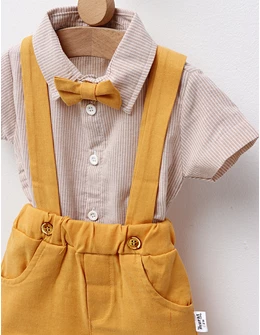 Set vara, camasa, pantaloni, papion, galben