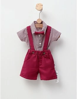 Set vara, camasa, pantaloni, papion, visiniu