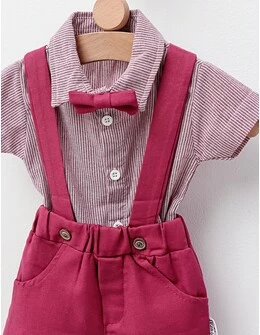 Set vara, camasa, pantaloni, papion, visiniu