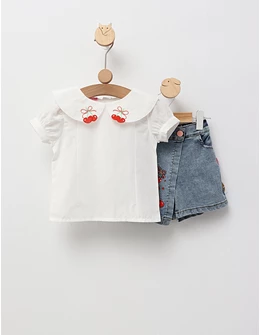 Set vara cu fusta-pantalon, alb