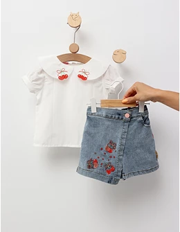 Set vara cu fusta-pantalon, alb