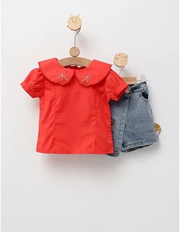 Set vara cu fusta-pantalon, rosu