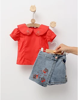 Set vara cu fusta-pantalon, rosu