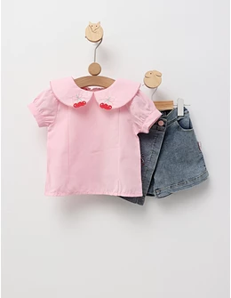 Set vara cu fusta-pantalon, roz