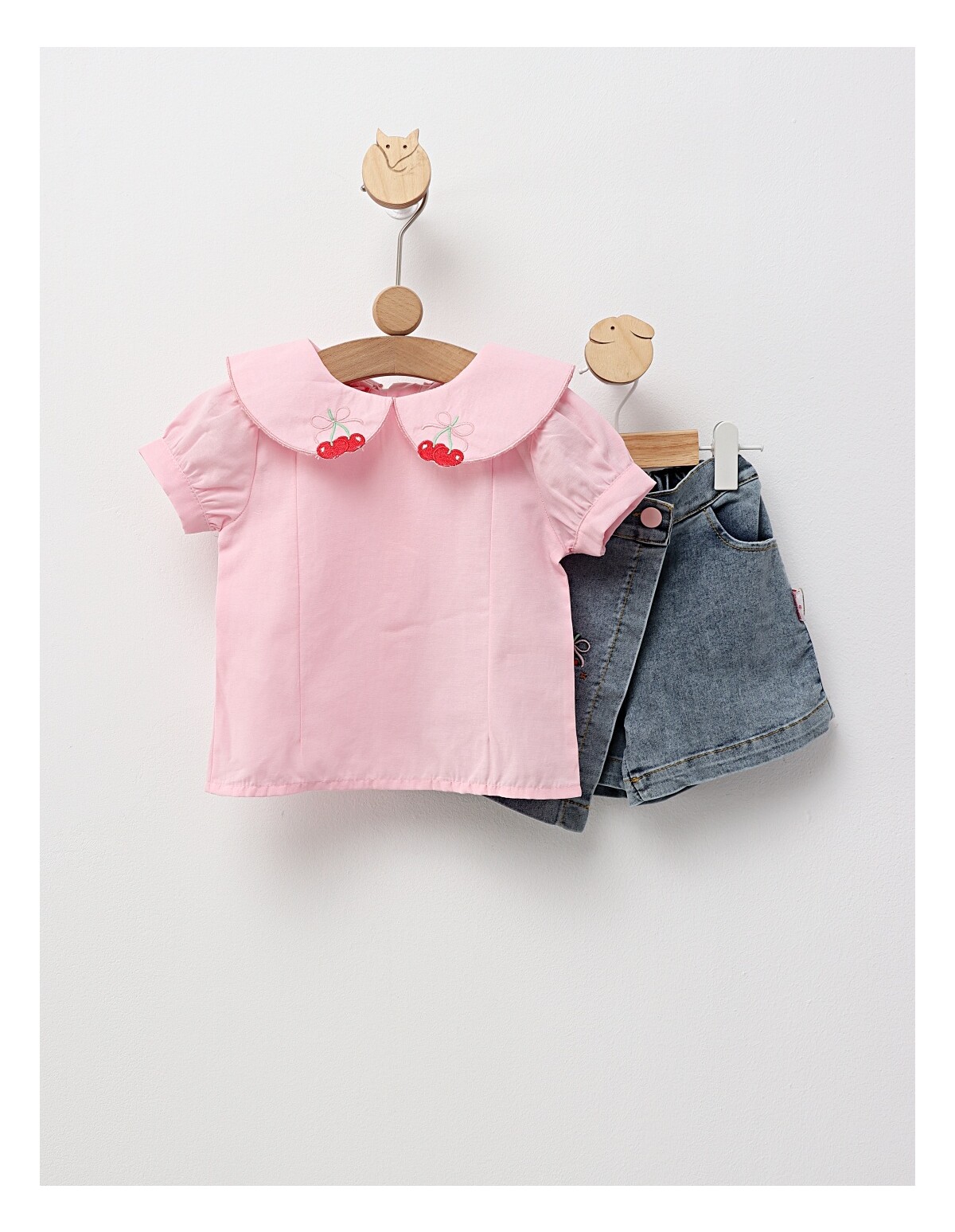 Set vara cu fusta-pantalon, roz