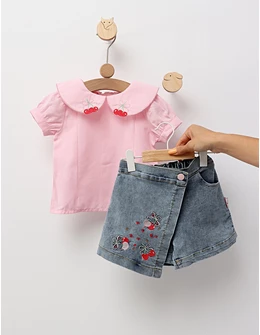 Set vara cu fusta-pantalon, roz