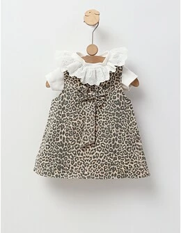 Set vara cu sarafan, animal print, crem