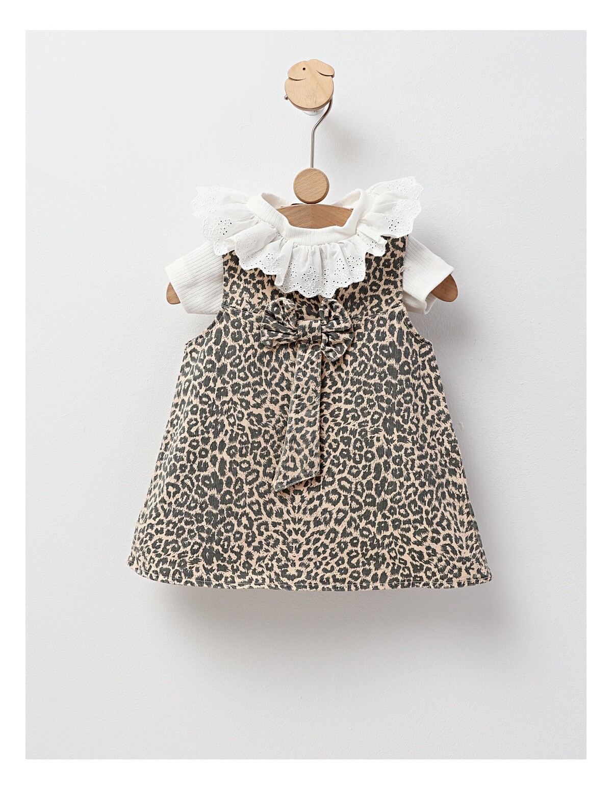 Set vara cu sarafan, animal print, crem