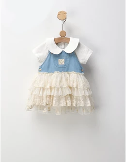 Set vara, Rochita premium cu body, alb-albastru