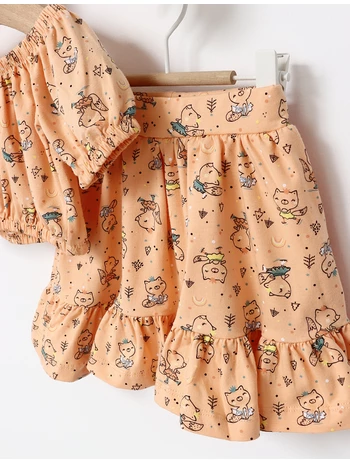 Set vara Top Crop bluza si fustita corai picture - 3