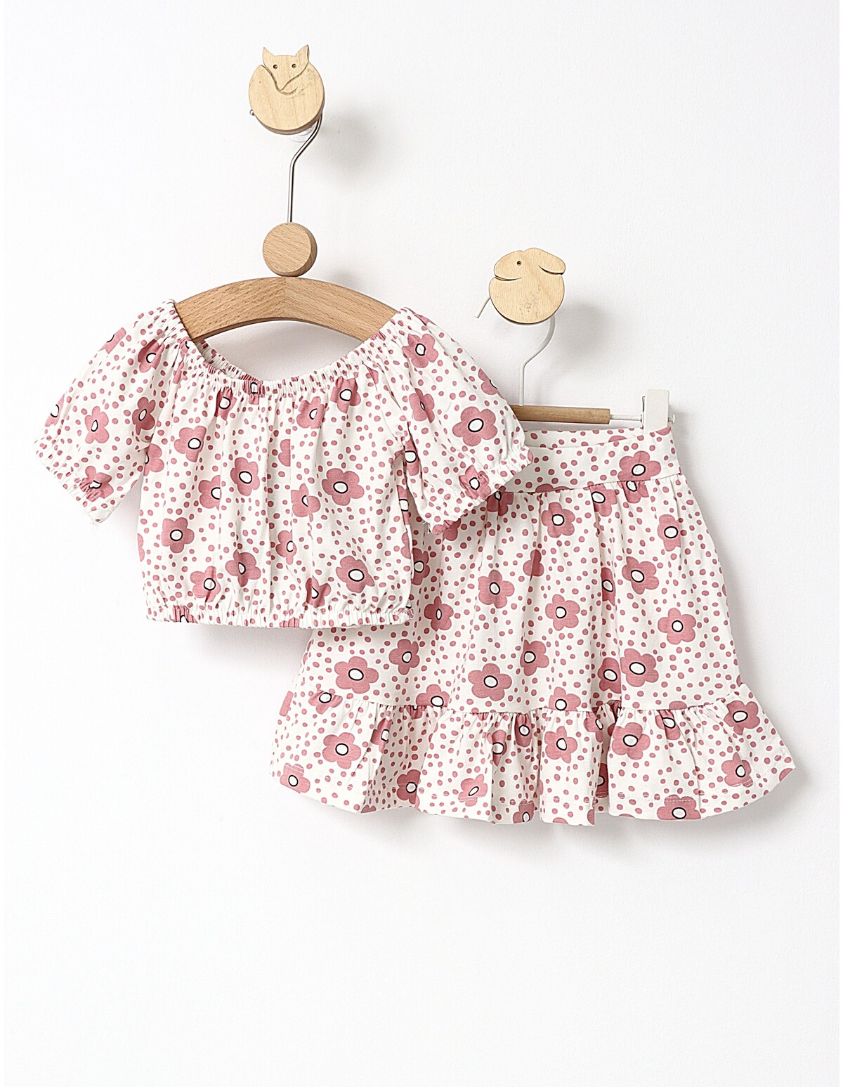 Set vara Top Crop bluza si fustita roz-prafuit