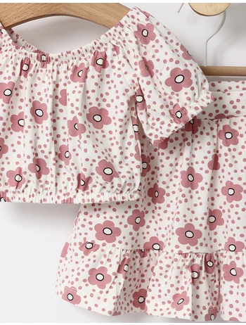 Set vara Top Crop bluza si fustita roz-prafuit picture - 2