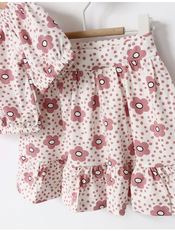 Set vara Top Crop bluza si fustita roz-prafuit picture - 4