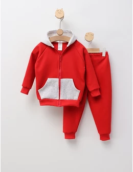 Trening bumbac vatuit Romania rosu-gri deschis