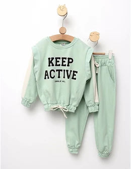 Trening Girls stil Crop Top model verde