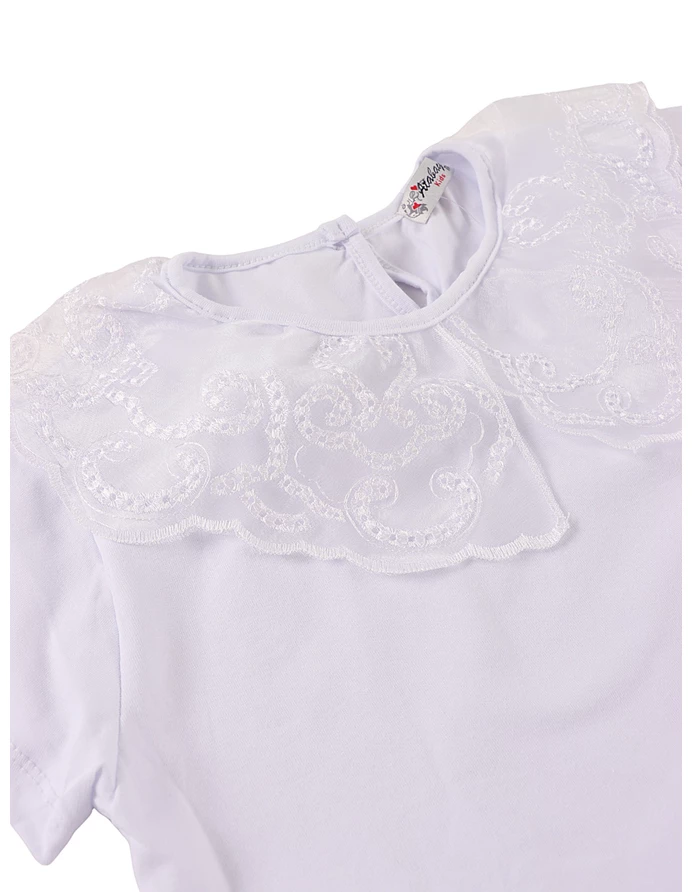 Tricou din bumbac, alb cu guler brodat picture - 2