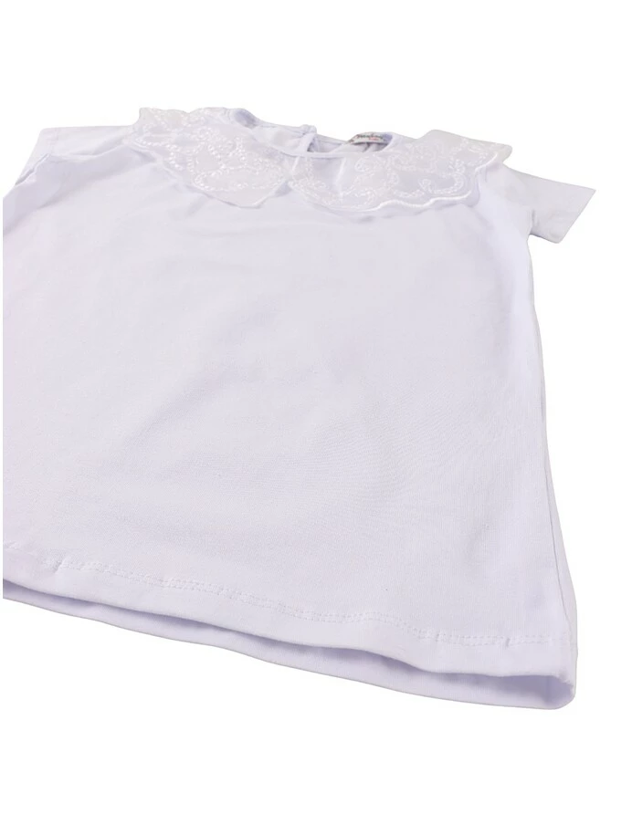 Tricou din bumbac, alb cu guler brodat picture - 3