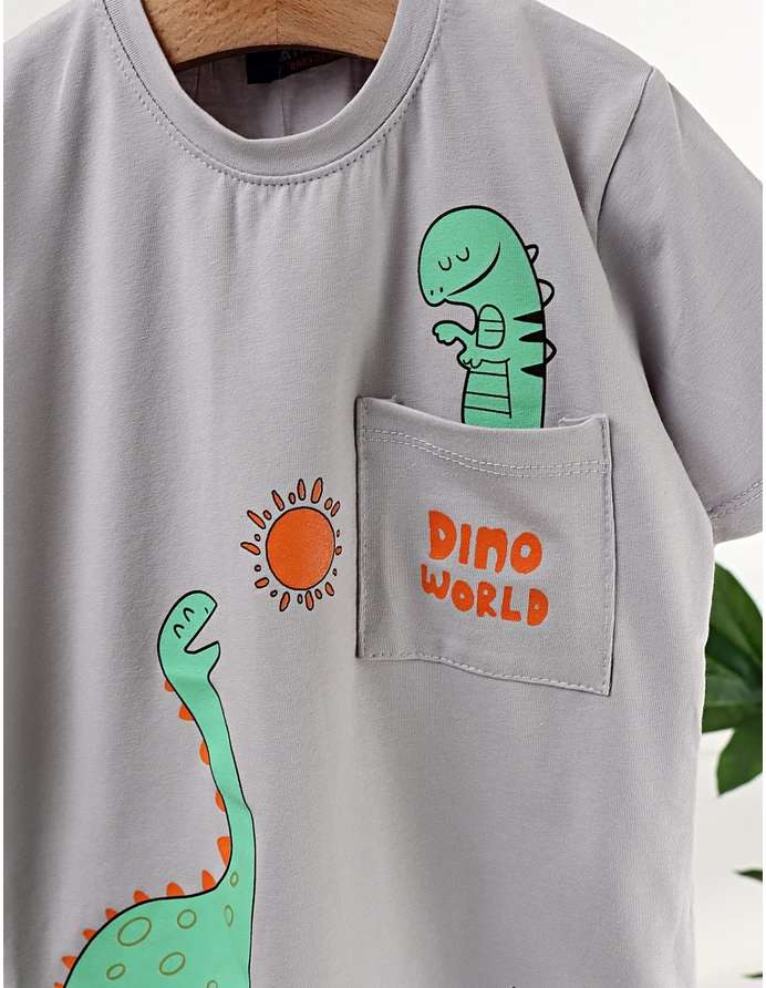 Tricou Dino World, model gri picture - 2